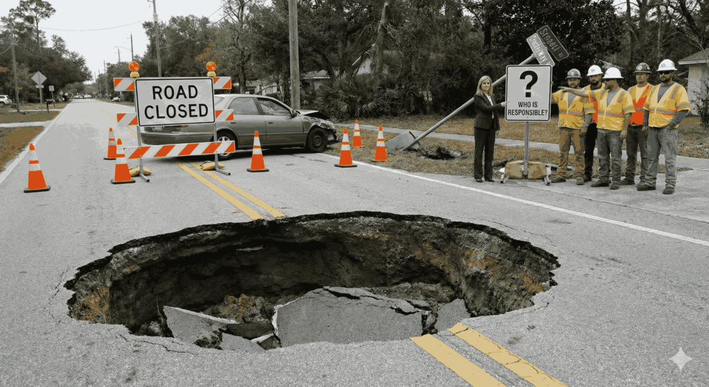 Sinkhole Road Accidents Who Is Responsible for Sudden Road Collapse