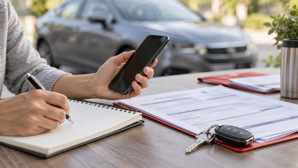 Driver preparing for a recorded statement after a car accident