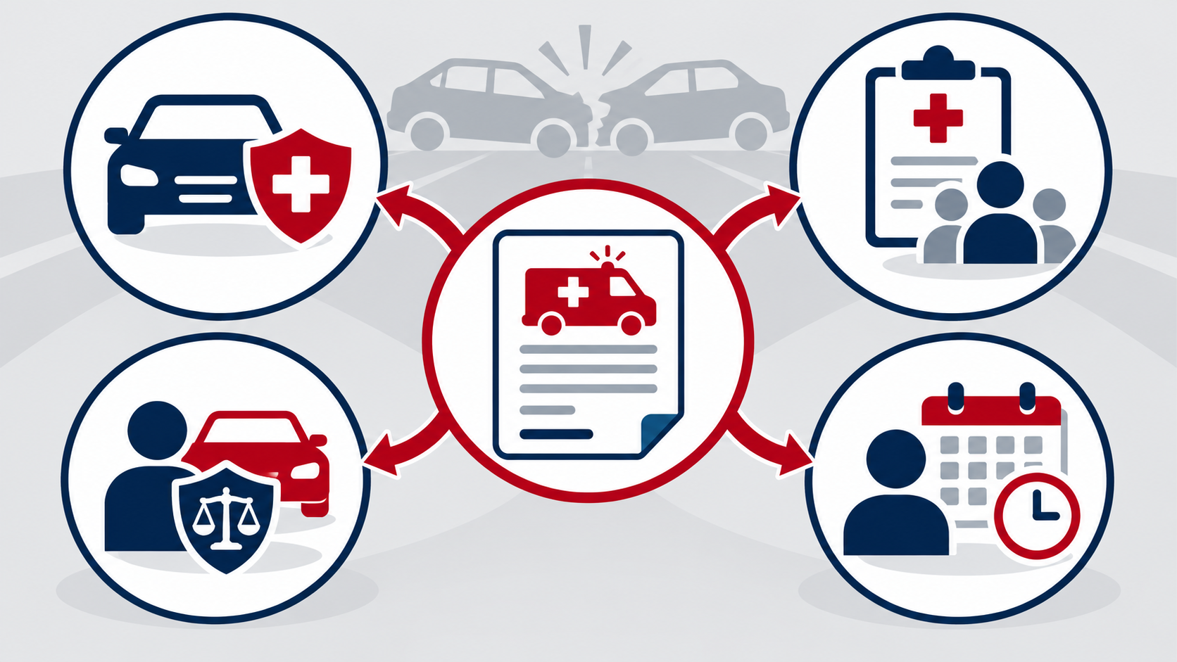 Diagram showing possible insurance and payment paths for an ambulance bill after a car accident