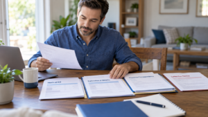 Person reviewing medical bills and a collection notice after a car accident